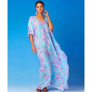 Nicoblu Camille Kaftan in Turquoise & Purple Floral Toile Small